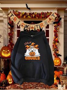 1pc Women'S Halloween Hoodie - Light Grey Pullover Sweatshirt With Hood, All-Season Casual & Athletic Wear For Halloween Party Outfits, Everyday Streetwear - Easy-Care Polyester Hooded Sweatshirtfall Hoodies,Men's Fall Clothes,Street Wear,Halloween,Mens Hoodies,Y2k Clothes,Jesus Hoodie,Thanksgiving Day,Nightmare Before Christmas,Christmas,Basics,Christmas Sweatshirt,Thanksgiving Outfit Men,,Christmas Clothes,Winter Clothes For Men,Men Gifts - 黑色 - 查看 1