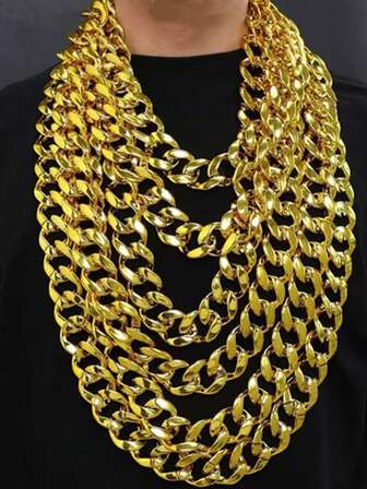 1 件夸张超厚金色链条项链，男士派对搞笑配饰