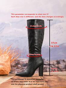 Plus Size Women's Fashion Knee-High Boots, High Heel Casual Zipper Boots For Autumn/Winter, Runway Show, Thick Heel Tall Boots, Black Boots