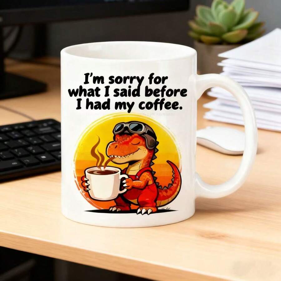 Taza de cerámica de 11 onzas con diseño de dinosaurio, taza creativa para bebidas calientes y frías, vaso de agua de oficina, regalo de vacaciones, sorpresa, regalo perfecto