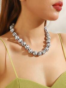 1 pieza Collar tejido a mano con cuentas, estilo bohemio, con diseño geométrico redondo de resina con estampado de lunares y leopardo, para regalo y uso diario