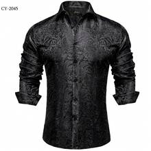 Mens Shirt Long Sleeve Black Paisley Tops Regular Fit Wedding Formal Casual Button Coats - Black - View 6