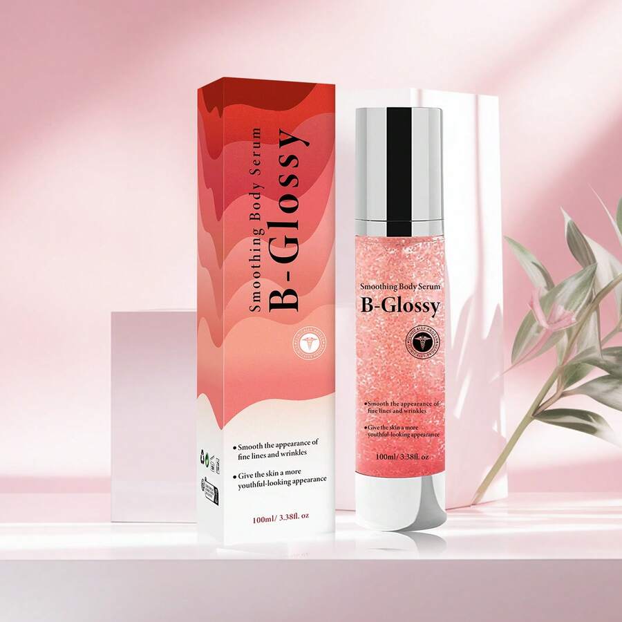 Suero corporal alisador B-Glossy - Manteca de karité, ácido hialurónico anti-arrugas, tratamiento corporal hidratante y iluminador para rostro, cuello y manos - Reduce visiblemente las líneas finas y restaura un brillo juvenil - 3.38 Fl.Oz/100ml