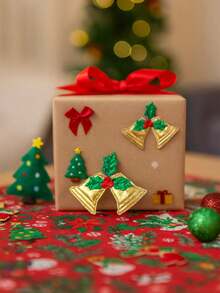 10 piezas/20 piezas Parches bordados con campanas estilo granja vintage navideña, diseño festivo de acebo y dorado, para envolver regalos interiores, decoración de mesa, repisa de chimenea, árbol de Navidad exterior, escena de exhibición de ventana, decoración del hogar, decoraciones navideñas, decoración de habitación de invierno
