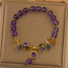 1 Piece Of Natural Vintage Bohemian Healing Amethyst Bead Elastic Bracelet Suitable For Daily Wear, Bridal Wedding Holiday Jewelry Gift