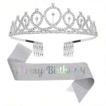 2pcs Birthday Party Decoration Crown Headpiece, It's My Birthday Sash Birthday Gift Party Decoration Party Supplies Set, Suitable For Halloween, Christmas Events And Party Supplies