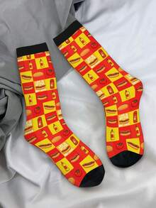 1 Pair Retro Life Is Better With Hot Dogs (1) For Men & Women 3D Digital Printed Athletic Socks, All-Season Comfort For Fitness, Hiking, Travel & Casual Attire Matching Couple Gift For Birthdays, Weddings, Mothers Day - 黑色 - 查看 8