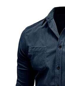 Men's Navy Blue Casual Long Sleeve Shirt, Outdoor Leisure Minimalist Fashion Shirt, Jacket Top - Navy Blue - View 4