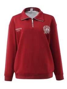 Sudadera holgada con cuello y cremallera para mujer, de manga larga y efecto estilizante, para otoño e invierno