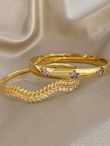 Juego de pulseras elegantes y lujosas con textura de trigo y estrella rosa para mujeres, de acero inoxidable chapado en oro de 18K o cobre con circonita, regalo para mamá en Navidad, Acción de Gracias, Halloween, boda, fiesta, diario, aniversario, San Valentín, cumpleaños, dama de honor, joyería bohemia