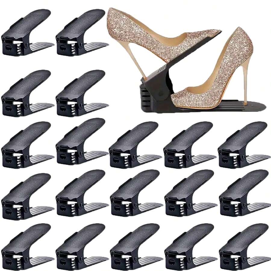 20-Pack Adjustable Shoe Slots Organizer, Easily Stackable, Home Storage Solutions For Entryway, Hallway, Living Room, Bedroom, Bathroom - Black - View 1