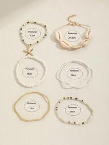 7 Peças Pulseiras De Miçangas Estilo Boêmio Com Concha, Belas E Pingentes De Estrela Do Mar Para Mulheres (cores Das Contas São Aleatórias) - Branco - Visão 5