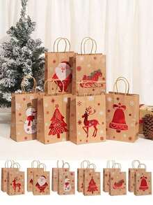1/6/12/18个带提手的圣诞礼品袋 - 节日圣诞老人、圣诞零食袋、驯鹿和雪人图案、红色圣诞老人图案纸质圣诞袋、圣诞购物袋、收纳袋、节日购物和派对礼品手提袋、圣诞节情人节、礼品包装购物、圣诞派对用品、圣诞袋。 - 彩色 - 查看 3