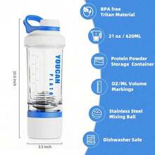21oz Protein Shaker Bottle With Powder Storage Container-Shaker Cups Protein Shakes-Pre Workout Bottle-Mixer Cup-Gym Sport Bottle -Made With Tritan With Wire Whisk Balls - Màu xanh lam - Xem 3