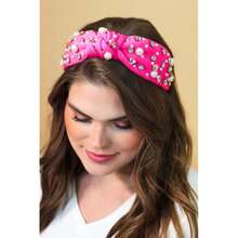 Pearl Knotted Headband For Women White Pearl Rhinestone Crystal Jeweled Embellished Hairband Fashion Elegant Ladies Wide Top Knot Bride Boho Head Band Headpieces Bachelorette Party Hair Accessories - 熱粉色結髮帶 - 查看 7