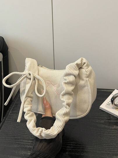 灯芯绒时尚云朵褶皱托特单肩包