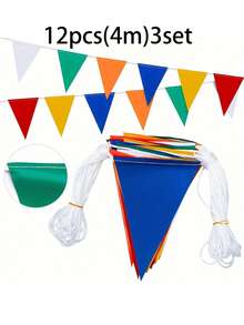 12pcs 4m Heavy Duty Waterproof Triangle Pennant Flags, Outdoor Camping Bunting Flags, Fade-Resistant High Bearing Rope, For Construction Warning, Pool Party Decor, Christmas, Large Events, Banquet, St. Patrick's Day, Easter, Wedding Venue Decoration, Yard Decor, Theme Party Banners (Reusable) - Color - View 11