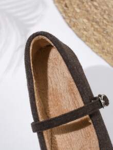 Graue flauschige Mary Jane Schuhe für Frauen, neuer koreanischer Stil französische Flache Schuhe mit Thermofutter, warm und bequem für Herbst/Winter - Kaffeefarbe - Übersicht 3