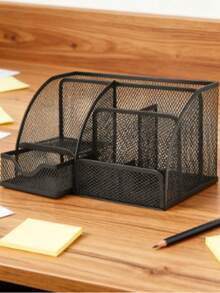 Desktop Organizer Pen Holder Combo, Multi-Functional Storage Rack For Office/Student Desk, Space-Saving Desk Organizer Metal Hollow-Out 7-Grid