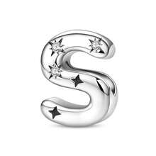 Easvnya S925 Silver-Plated A-Z 26-Letter Silver Star Beaded Daily Versatile Pendant, Commuting Small Pendant Suitable For Original Bracelets And Necklaces, Simple And Fashionable Pendant DIY Jewelry Making, Buy Your Favorite Letters To Form Your Own Birthday Or Name, Women's Birthday, Holiday Party Gifts