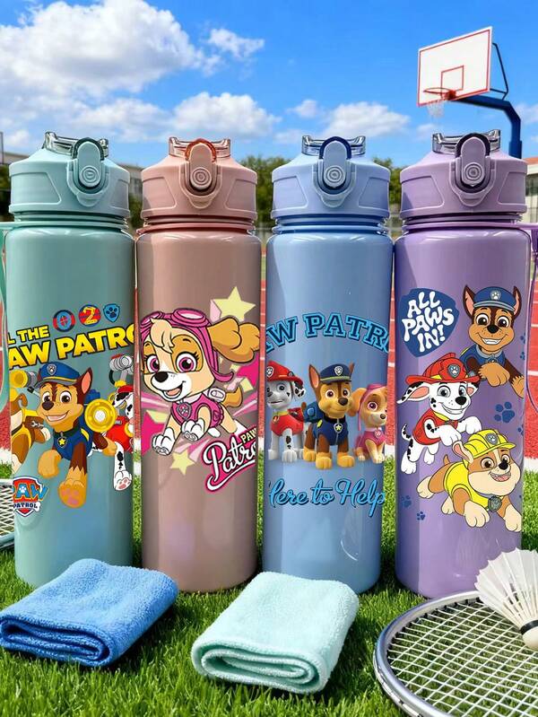 Paw Patrol (Note: The Size Of The Pattern Is Random)1PC Paw Patrol 800ml/27oz Leakproof Pop-Top Water Bottle Lightweight And Durable Plastic Cute Cartoon Design Suitable For Fitness Running And Basketball Portable And Stylish Gift Birthday Mother's Day And Graduation Sports Hydration Equipment Christmas Gifts(Some Parts May Be Random)