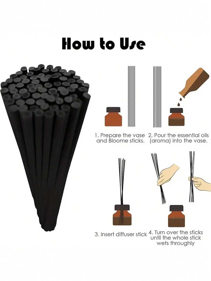 100pcs Odor Eliminating & Long Lasting Fragrance Diffuser Rattan Sticks, Scented Fiber Sticks For Indoor Use