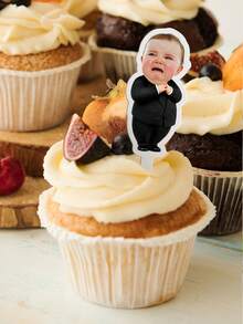 1 件定制纸质照片蛋糕装饰，可重复使用，适用于生日、周年纪念、纸杯蛋糕装饰、面包店、提拉米苏、圣诞节、个性化照片和文字、纸质蛋糕装饰