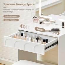 CLIPOP Dressing Table With LED Lights Mirror, Adjustable Brightness, Vanity Desk Set With Stool, Modern White Bedroom Makeup Table With Storage Drawer For Women - White - View 5