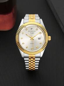 RICECGO 1 Classic Men's Business Quartz Watch, Featuring Dual-Tone Gold & Silver Design, Stainless Steel Strap, And Sophisticated Dual Date Display, Ideal For Holiday Gifts And Daily Wear. - Multicolor - View 13