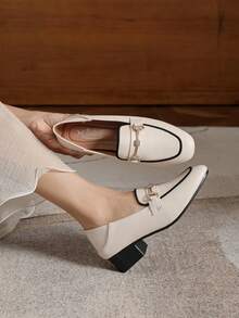 Mengshangli Zapatos oxford de tacón cuadrado y grueso con cierre deslizante, zapatos de trabajo versátiles para mujeres