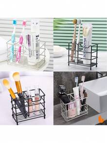 Toothbrush Holder For Bathrooms, 5 Slots Black Stainless Steel Modern Bathroom Organizer With Toothpaste Groove For Modern Home Sanitation Storage And Organizer