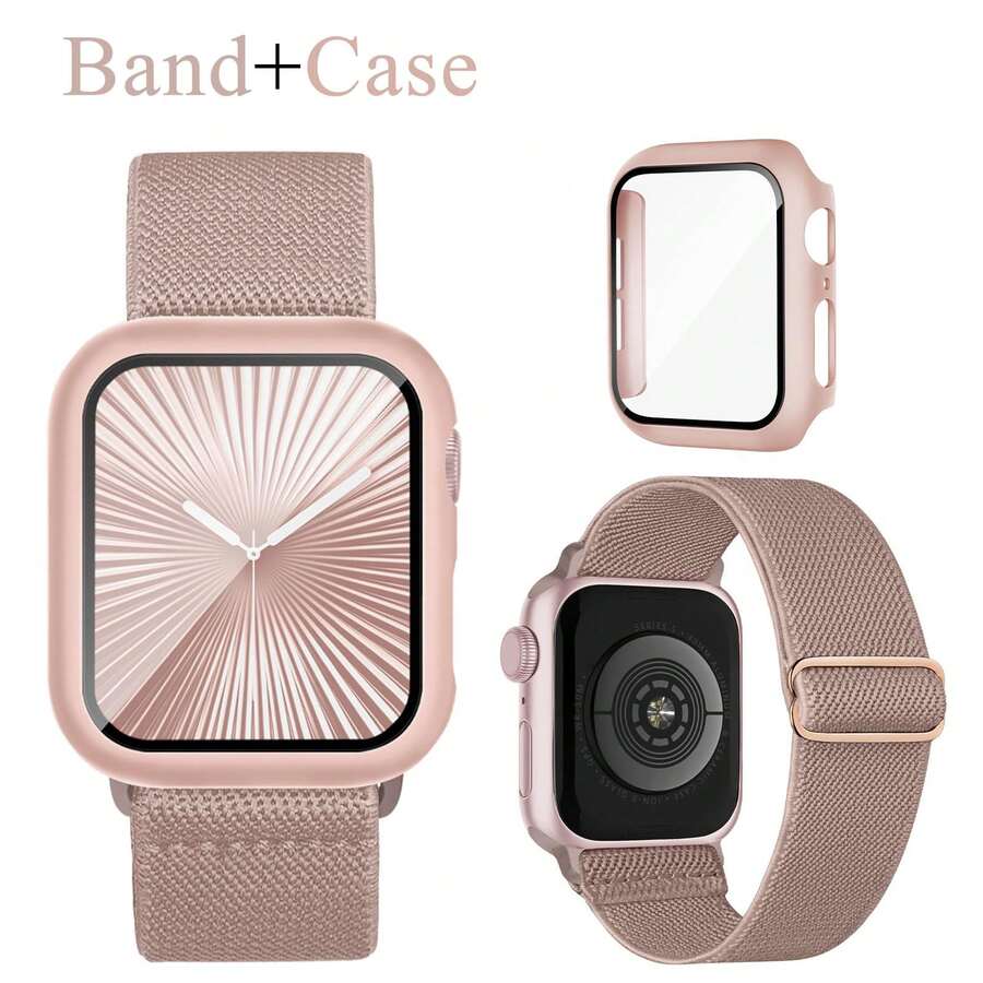 Stretchy Bands Compatible With Apple Watch Band And Case 40mm 44mm 41mm 45mm 42mm 46mm 38MM, Nylon Solo Loop Sport Straps Protective Cover With Screen Protector Compatible With IWatch Series 11 10 9 8 7 SE 6 5 4 3 2 1