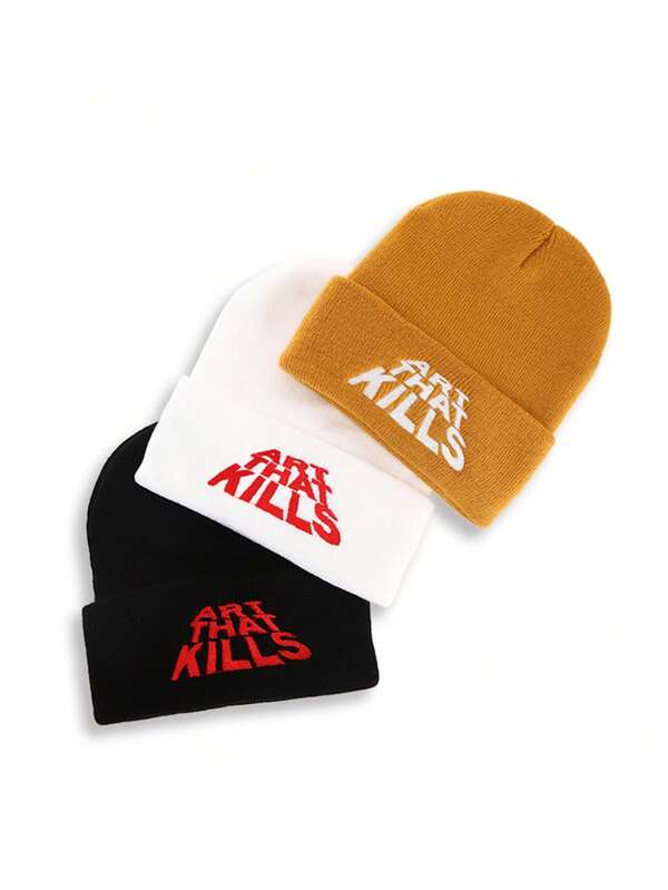 1PC Autumn And Winter Letter Embroidered Knitted Hat Outdoor Thermal Hat Couple Hat Suitable For Cycling, Skiing, Etc Men's Winter Clothing