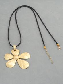 1 PC Fashionable Sunflower Patterned Boho Matte Gold Color Pendant On Long Adjustable Wax Cord Chain Necklace Suitable For Ladies Daily Wear, Couple Jewellery Chic Gift