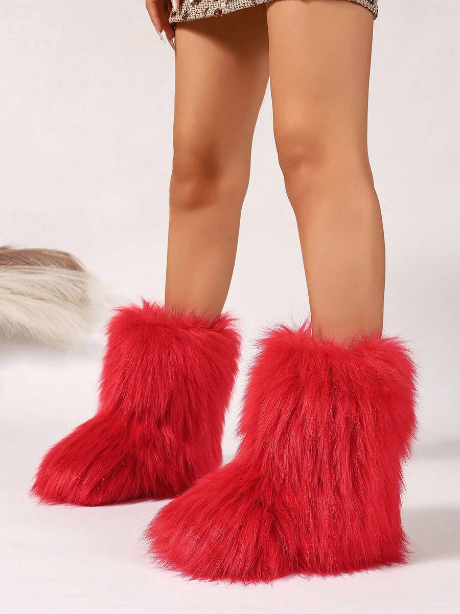 Giày bốt tuyết dài chống trượt giữ ấm mùa đông cho nữ có lớp lót bông, cao đến giữa bắp chân, kiểu dáng độc đáo - Đỏ - Xem 1