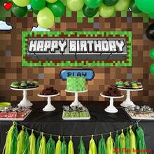 Pancarta plana 2D de estilo de píxeles para fondo de fiesta de cumpleaños, adecuada para fiesta de cumpleaños, pancarta de mesa de pastel, fotomatón, decoración de fondo de fiesta de juegos de dibujos animados
