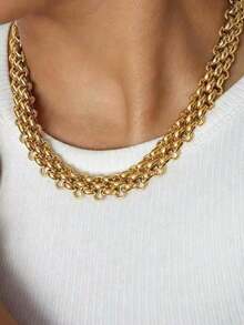 1pc Fashionable Exaggerated Metal Style Necklace With O-Ring Clasp For Women, Stylish Accessory For Party And Daily Wear