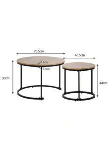 Juego de 2 mesas de centro redondas, mesa de centro para sala de estar, mesa auxiliar redonda anidada, 2 mesas auxiliares redondas (roble) - Roble + MDF - Ver 12