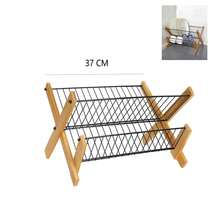 A Bamboo Dish Rack, Kitchen Countertop Dish Rack, Household Plate Storage Rack, Multi-Tiered Dish Rack, Foldable Tableware Drying Rack, Wooden Dish Rack, Small Apartment Space Organizer. - Wood Color - View 4