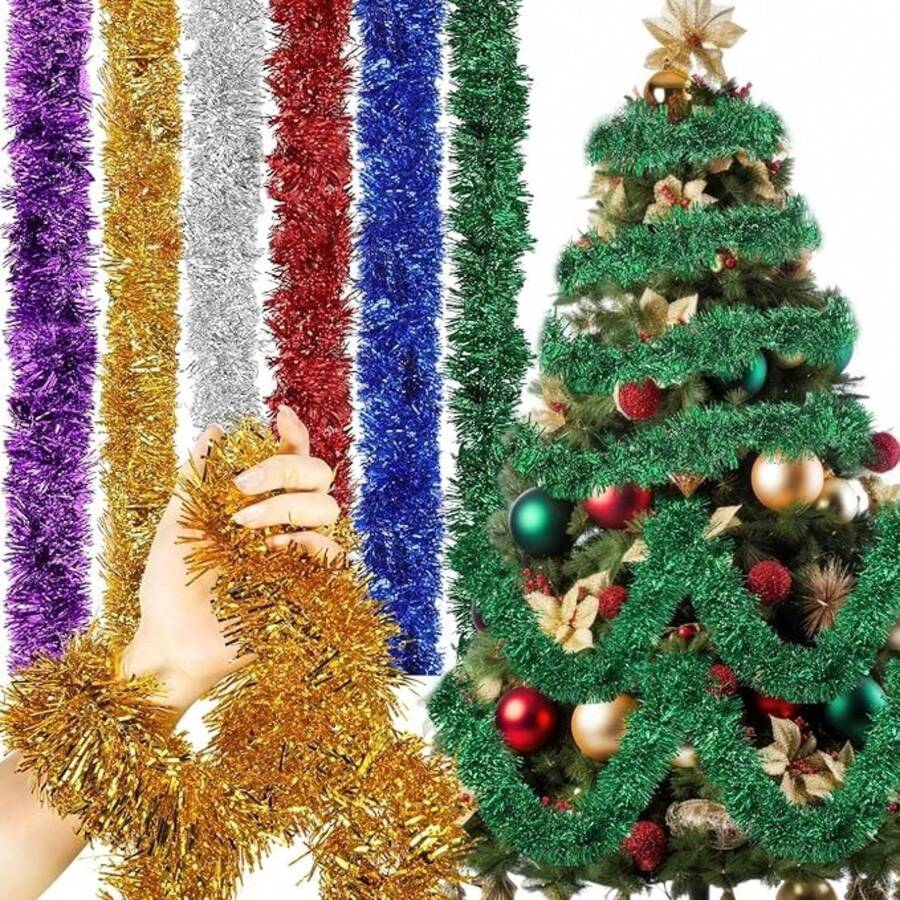 1/4 buc Coronițe de Crăciun din sârmă, Coronițe înfășurate în sârmă strălucitoare, Decorațiuni cu panglici, Agățători lungi strălucitoare pentru brad de Crăciun, Petreceri, Sărbători, Nunți, Zile de naștere, Balustrade de perete pentru brad (Din cauza fixării manuale, este posibil să existe o ușoară desprindere în timpul utilizării)