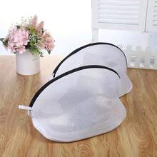 1pc White Thick Laundry Shoe Bag, Polyester Mesh Washing Bag With Zipper, Travel Shoe Storage Bag, Protective Clothing Storage Organizer Bag, Washing Machine Anti-Deformation Shoe Wash Bag