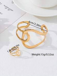 2 件时尚百搭空心几何手链和戒指套装，适合女性日常、派对和休闲穿着 - 鏤空幾何 - 查看 9