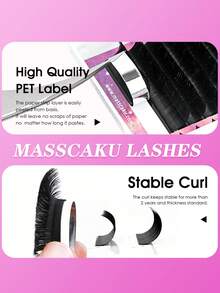 12 tăvițe MASSCAKU Extensii de gene Easy Fan C/D Curl 0.07 8-17mm și extensii de gene pufoase 2D-10D cu auto-desfacere - Negru - Vizualizare 4