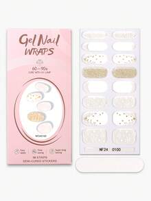 16 片装半固化凝胶指甲贴圣诞款，白色雪花圣诞树闪光自粘凝胶指甲全贴，易于修甲，持续 14 天，女士 DIY 指甲贴纸 - 白色 - 查看 4