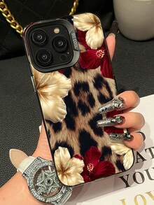 Husă de telefon de calitate premium cu imprimeu floral și leopard, compatibilă cu 16 Pro Max, 15 Pro Max, 14, 16 Plus, 15, 13 Pro, 12, 11, X, XR, XS Max, husă de protecție anti-cădere, design de înaltă calitate - Multicolor - Vizualizare 1