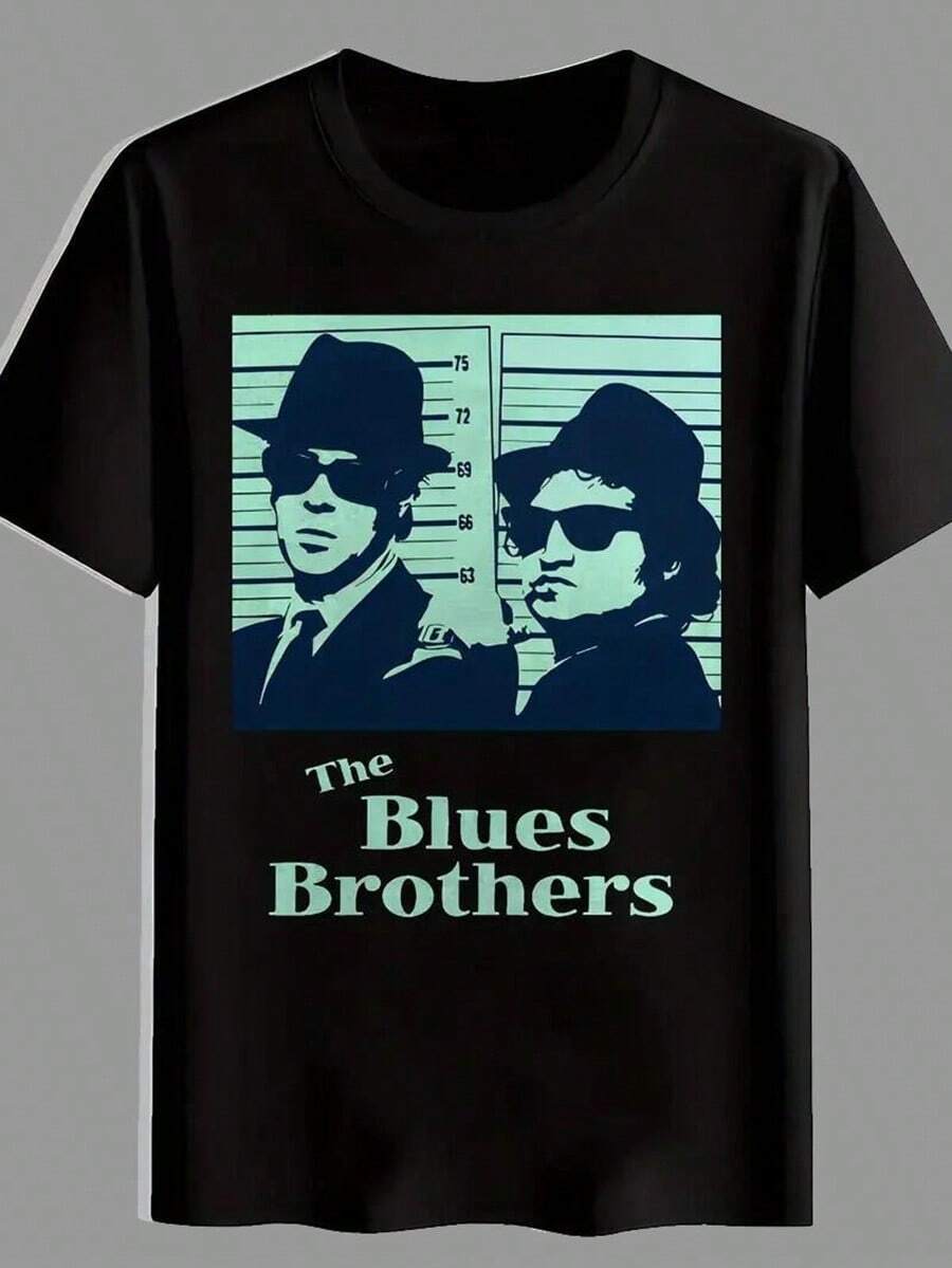 [Free Shipping][Blues Brothers Tee] Blues Music Graphic T-Shirt -Men's The Blues Brothers Short Sleeve Tee - Lightweight Polyester, Black With Blue Character Design, Round Neck Casual Top For Summer, Vacation, Beach & Gifts, Machine Washable.Jpg,Nightmare Before Christmas,Christmas,Halloween Costumes,Funny T Shirts,Summer Outfits,Thanksgiving Day,Men Graphic Tees,Streetwear Men,Freedom Shirt,Halloween Costumes For Men,Christmas,Funny Shirt,Graphic Tee,Vintage,Street Fashion, Sporty Casual, All Season, Y2K Clothing, Christmas, Gift For Boyfriend,Printed & Shipped In USA - 黑色 - 查看 1