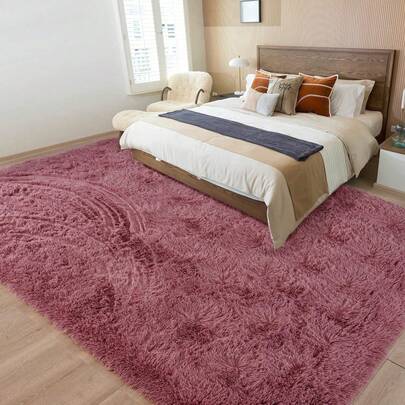 Minimalist Solid-Color Plush Area Rug With Fluffy, Soft Pile For A Warm, Delicate Feel Underfoot. Features A TPR Anti-Slip Backing, Perfect For Decorating Bedrooms, Living Rooms, Studies, And Apartments.