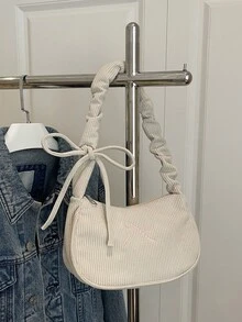 灯芯绒时尚云朵褶皱托特单肩包 - 米色 - 查看 8