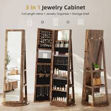 Dripex Jewelry Organiser Mirror Wardrobe, 360° Swivel Jewelry Storage Wardrobe, Lockable, 3 In 1 Free Standing Mirror With Storage Shelves - Mocha Brown - View 5