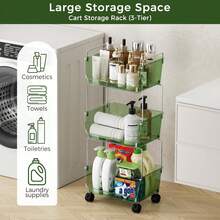 3- Tier Metal Rolling Cart For Kitchen, Bathroom, Office – Plastic Utility Storage Carts With Wheels – Ideal For Small Spaces, Pantry, Classroom, Workshop Organization And Storage, Green - phong cách - Xem 7